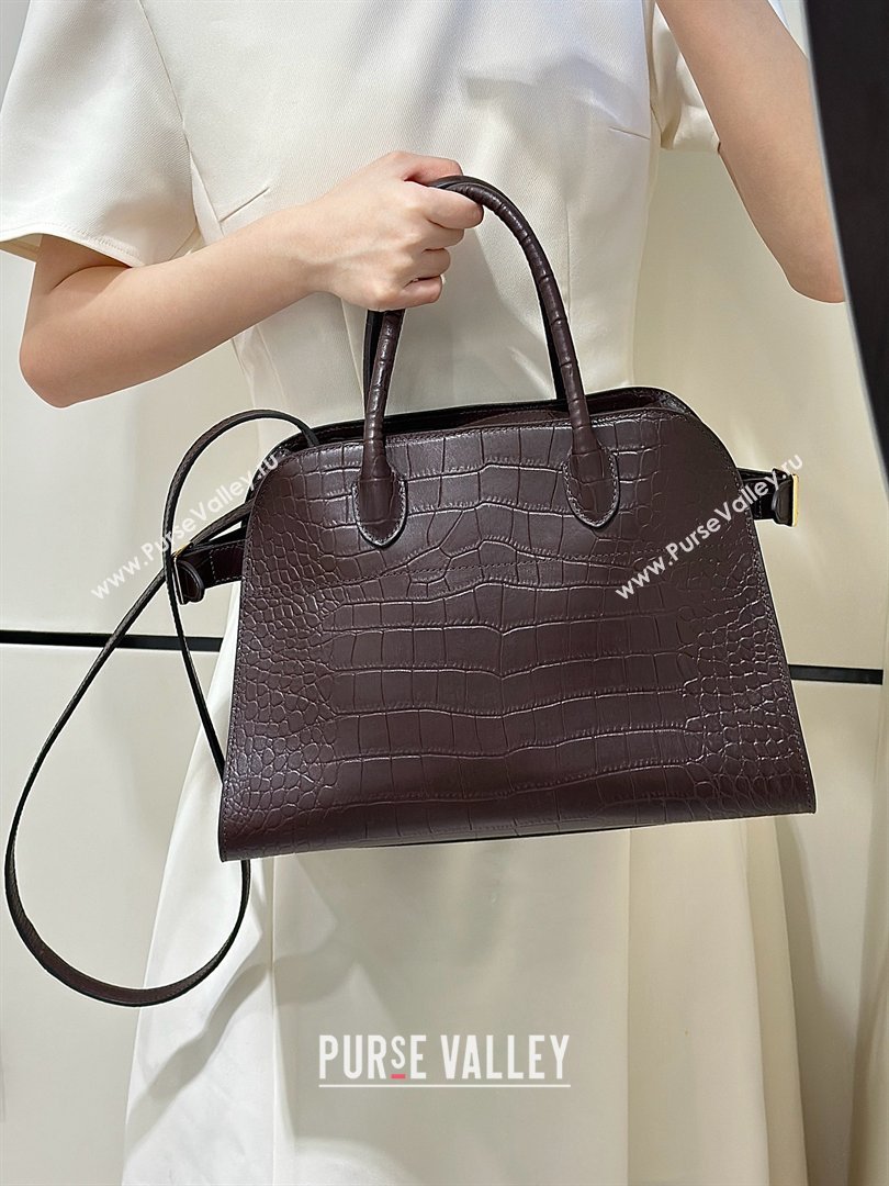 The Row Margaux 12 Tote Bag in Samanta Crocodile Embossed Leather Dark Brown 2026 8818 (CL-260410007)