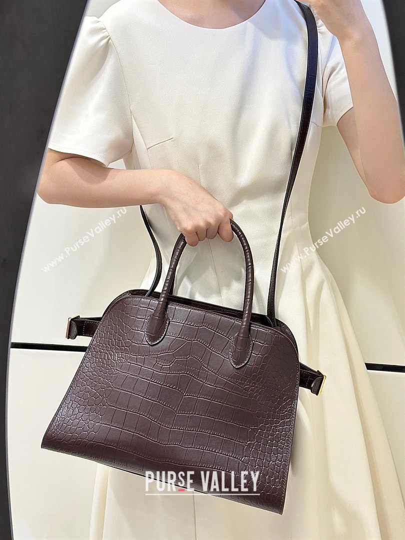 The Row Margaux 12 Tote Bag in Samanta Crocodile Embossed Leather Dark Brown 2026 8818 (CL-260410007)