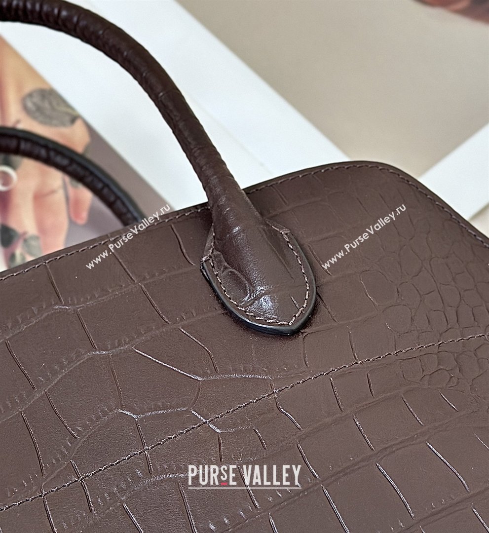 The Row Margaux 12 Tote Bag in Samanta Crocodile Embossed Leather Dark Brown 2026 8818 (CL-260410007)
