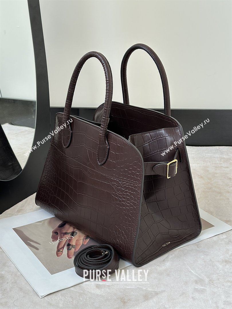 The Row Margaux 12 Tote Bag in Samanta Crocodile Embossed Leather Dark Brown 2026 8818 (CL-260410007)