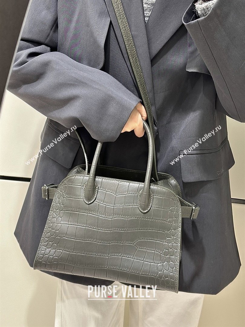 The Row Margaux 10 Tote Bag in Samanta Crocodile Embossed Leather Dark Green 2026 8818S (CL-260410024)