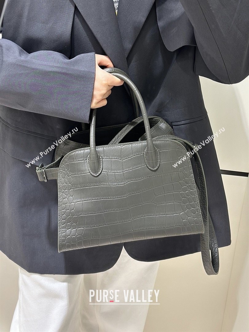 The Row Margaux 10 Tote Bag in Samanta Crocodile Embossed Leather Dark Green 2026 8818S (CL-260410024)