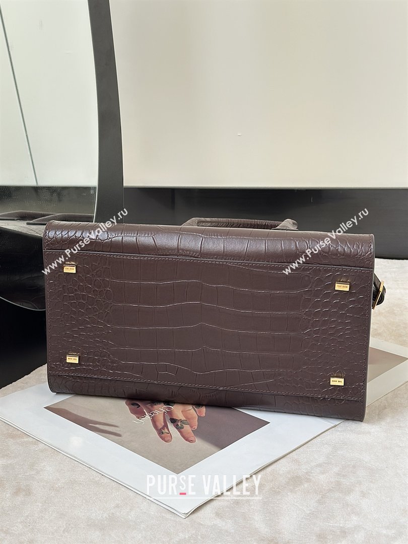The Row Margaux 12 Tote Bag in Samanta Crocodile Embossed Leather Dark Brown 2026 8818 (CL-260410007)