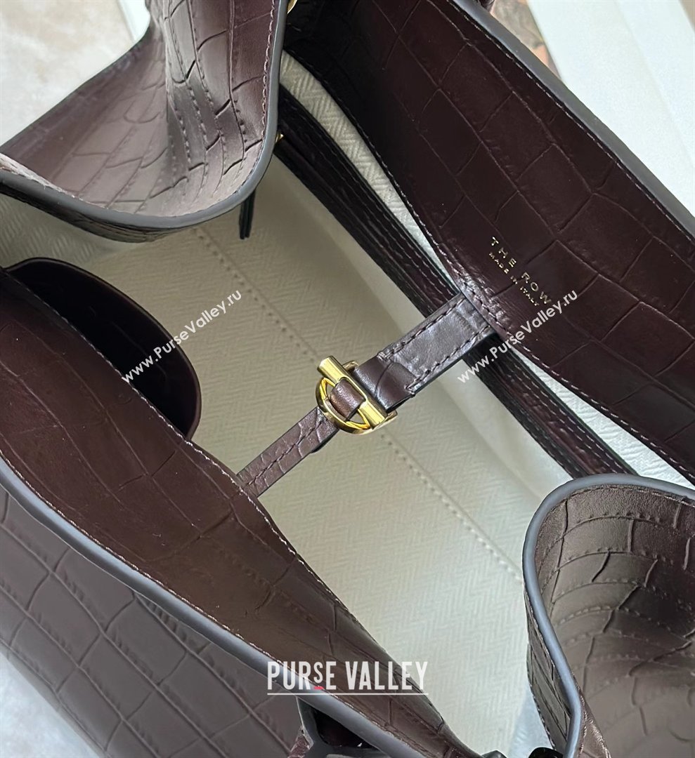 The Row Margaux 12 Tote Bag in Samanta Crocodile Embossed Leather Dark Brown 2026 8818 (CL-260410007)