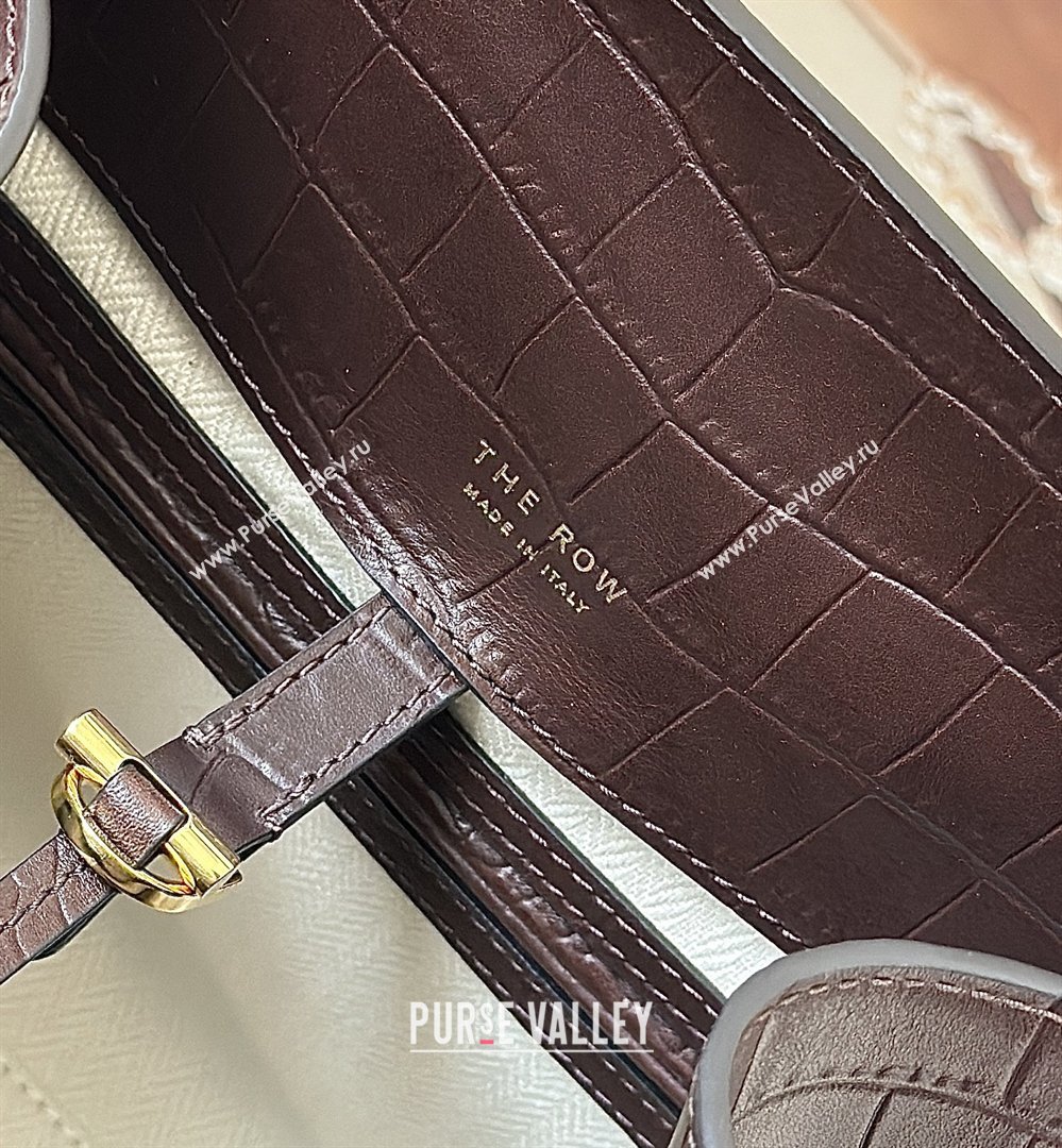 The Row Margaux 12 Tote Bag in Samanta Crocodile Embossed Leather Dark Brown 2026 8818 (CL-260410007)