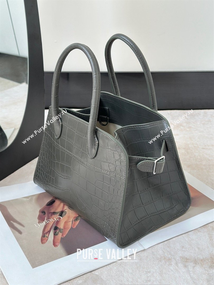 The Row Margaux 10 Tote Bag in Samanta Crocodile Embossed Leather Dark Green 2026 8818S (CL-260410024)