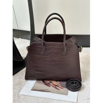 The Row Margaux 12 Tote Bag in Samanta Crocodile Embossed Leather Dark Brown 2026 8818 (CL-260410007)