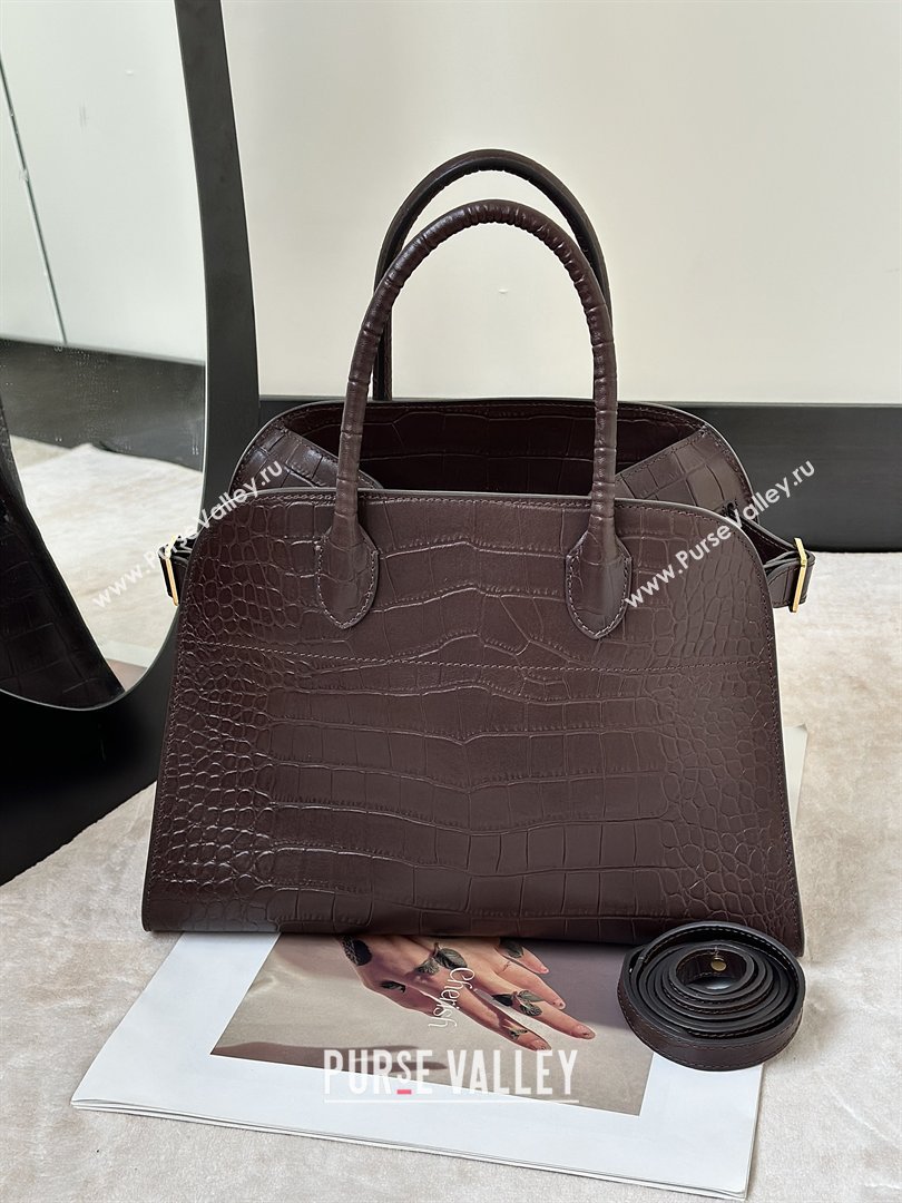 The Row Margaux 12 Tote Bag in Samanta Crocodile Embossed Leather Dark Brown 2026 8818 (CL-260410007)