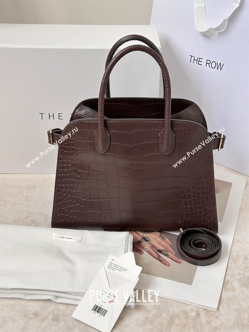 The Row Margaux 12 Tote Bag in Samanta Crocodile Embossed Leather Dark Brown 2026 8818 (CL-260410007)