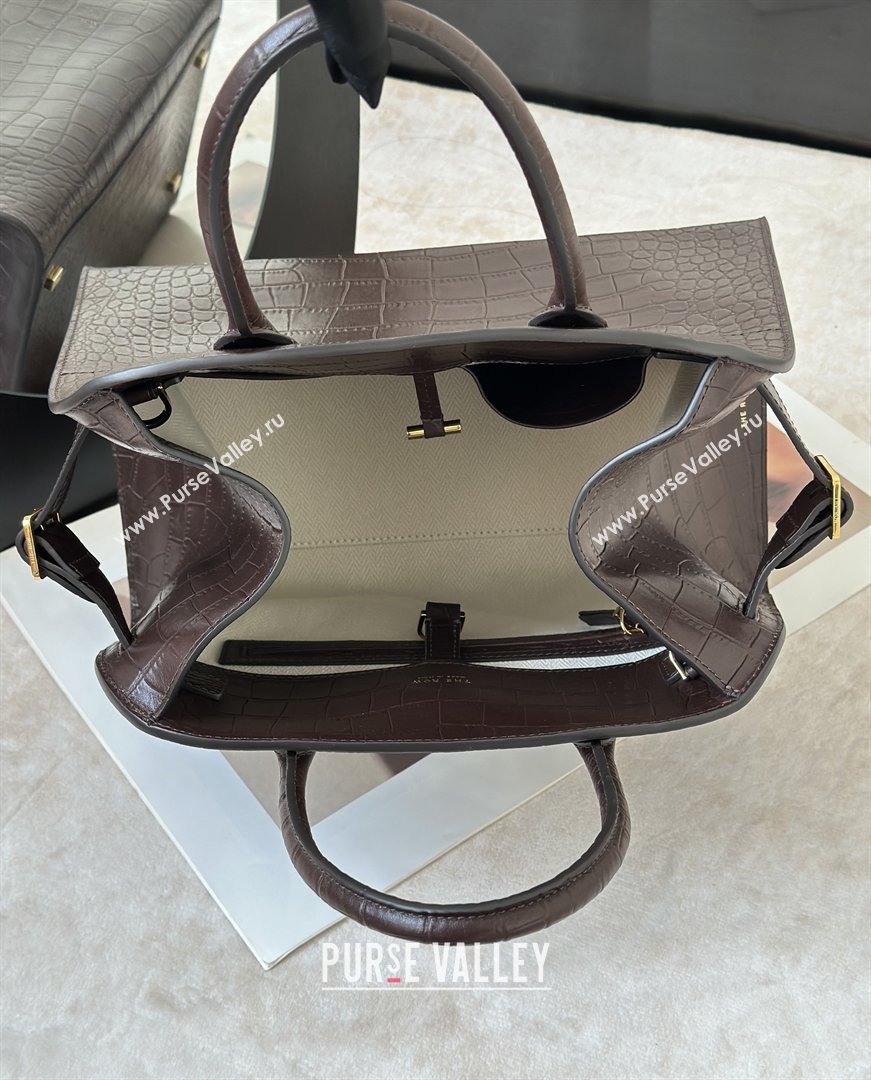 The Row Margaux 12 Tote Bag in Samanta Crocodile Embossed Leather Dark Brown 2026 8818 (CL-260410007)