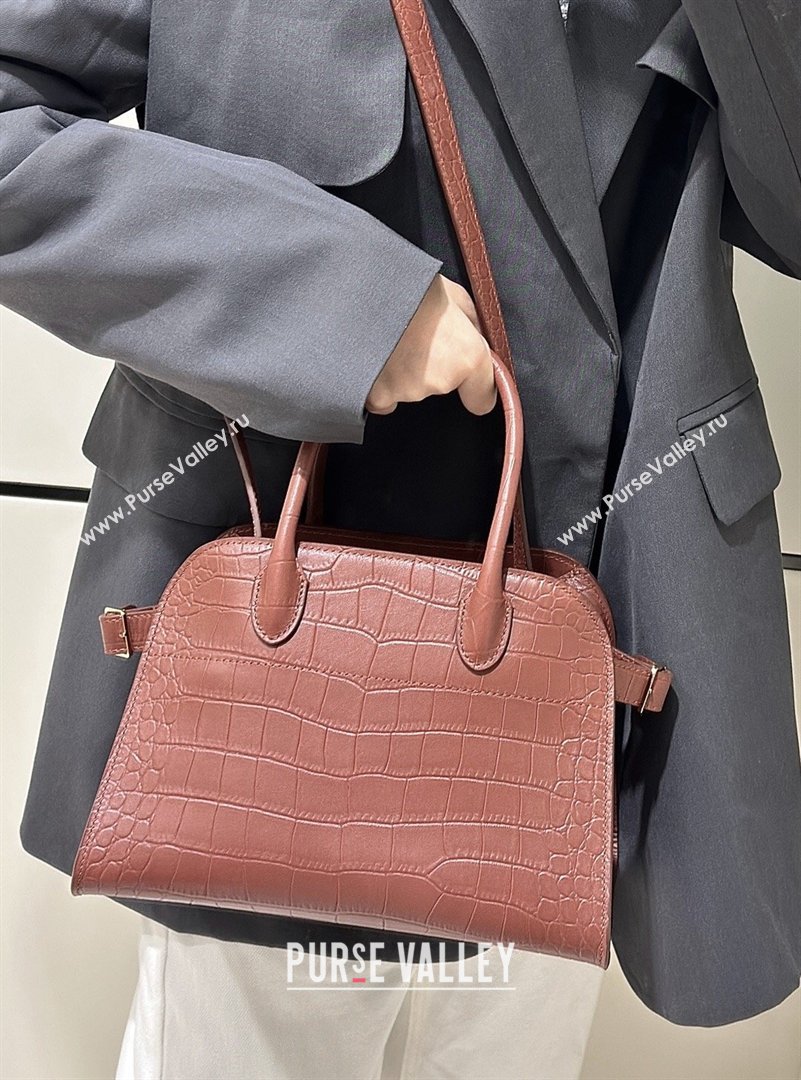 The Row Margaux 10 Tote Bag in Samanta Crocodile Embossed Leather Burgundy 2026 8818S (CL-260410025)