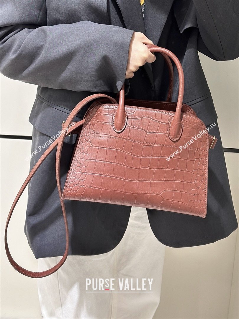 The Row Margaux 10 Tote Bag in Samanta Crocodile Embossed Leather Burgundy 2026 8818S (CL-260410025)