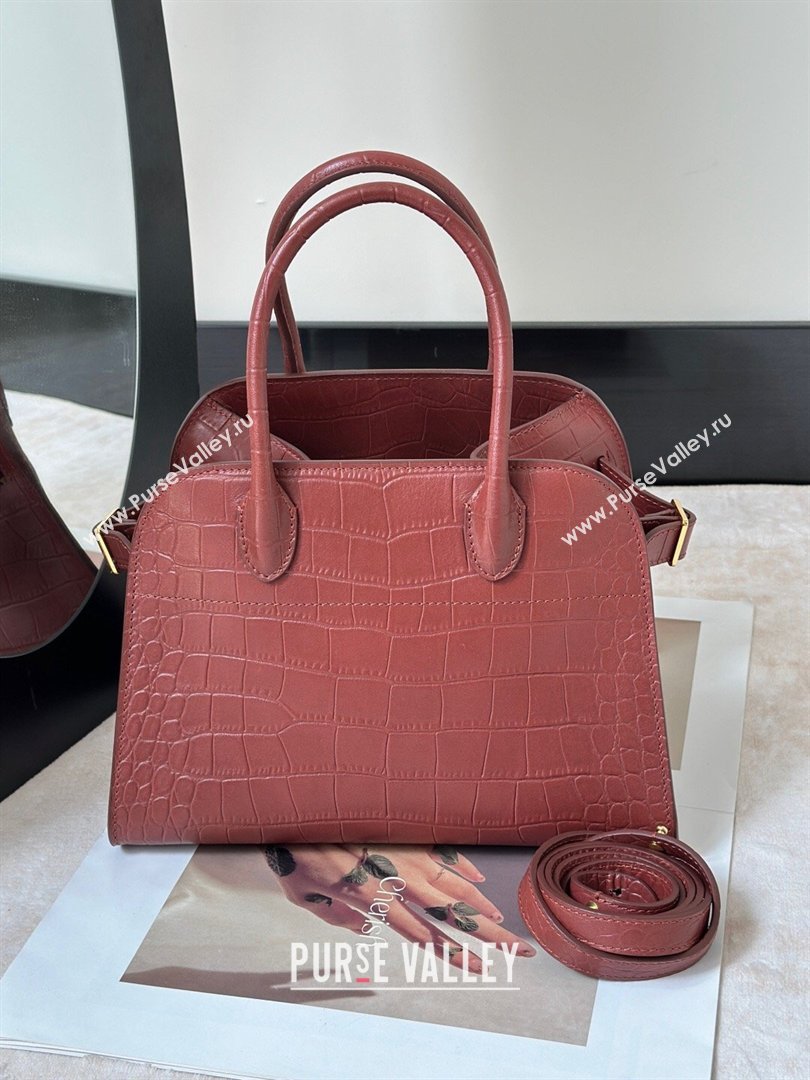The Row Margaux 10 Tote Bag in Samanta Crocodile Embossed Leather Burgundy 2026 8818S (CL-260410025)