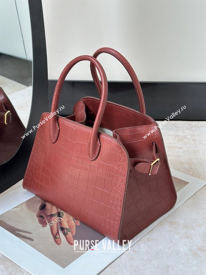 The Row Margaux 10 Tote Bag in Samanta Crocodile Embossed Leather Burgundy 2026 8818S (CL-260410025)