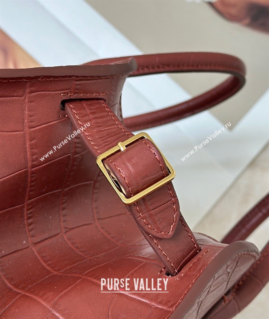 The Row Margaux 10 Tote Bag in Samanta Crocodile Embossed Leather Burgundy 2026 8818S (CL-260410025)