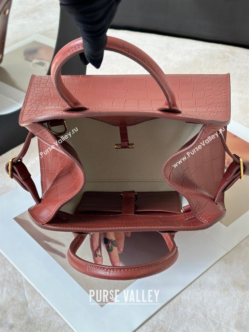The Row Margaux 10 Tote Bag in Samanta Crocodile Embossed Leather Burgundy 2026 8818S (CL-260410025)