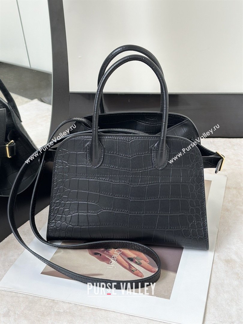 The Row Margaux 10 Tote Bag in Samanta Crocodile Embossed Leather Black 2026 8818S (CL-260410020)