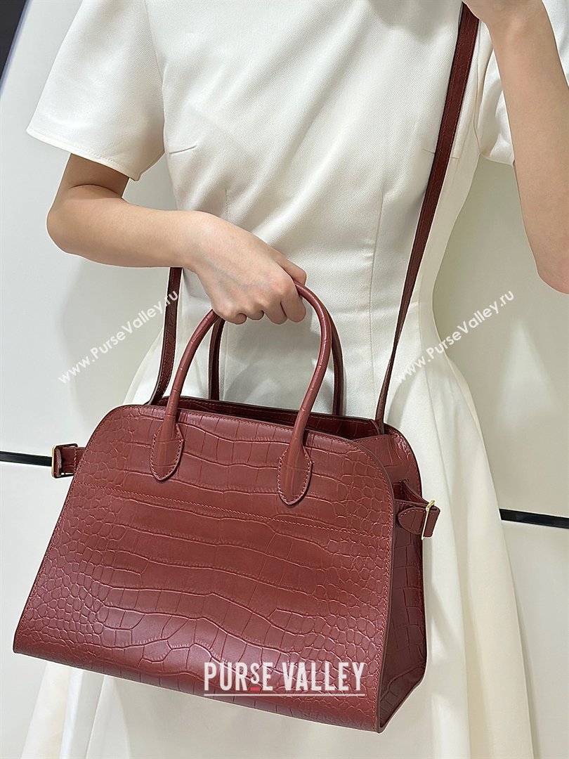The Row Margaux 12 Tote Bag in Samanta Crocodile Embossed Leather Burgundy 2026 8818 (CL-260410011)