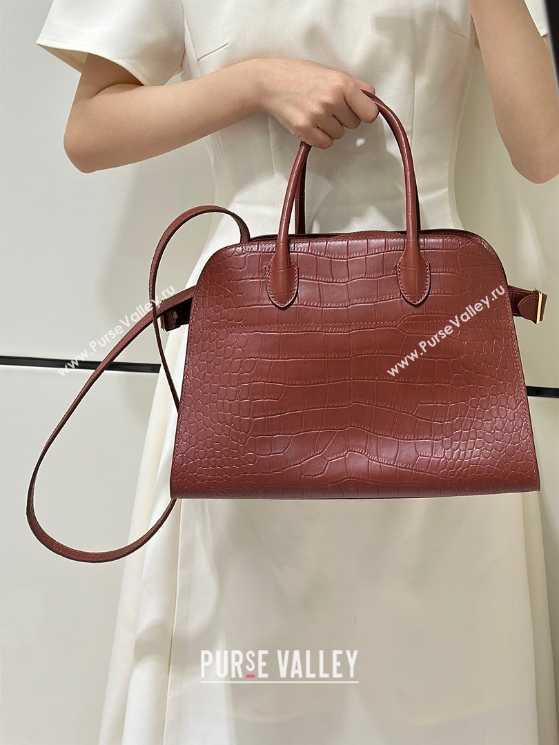 The Row Margaux 12 Tote Bag in Samanta Crocodile Embossed Leather Burgundy 2026 8818 (CL-260410011)