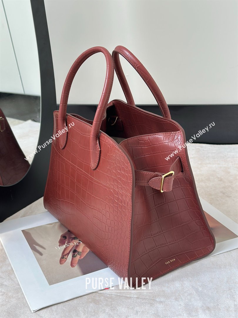 The Row Margaux 12 Tote Bag in Samanta Crocodile Embossed Leather Burgundy 2026 8818 (CL-260410011)