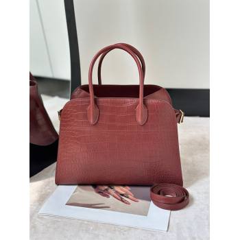 The Row Margaux 12 Tote Bag in Samanta Crocodile Embossed Leather Burgundy 2026 8818 (CL-260410011)