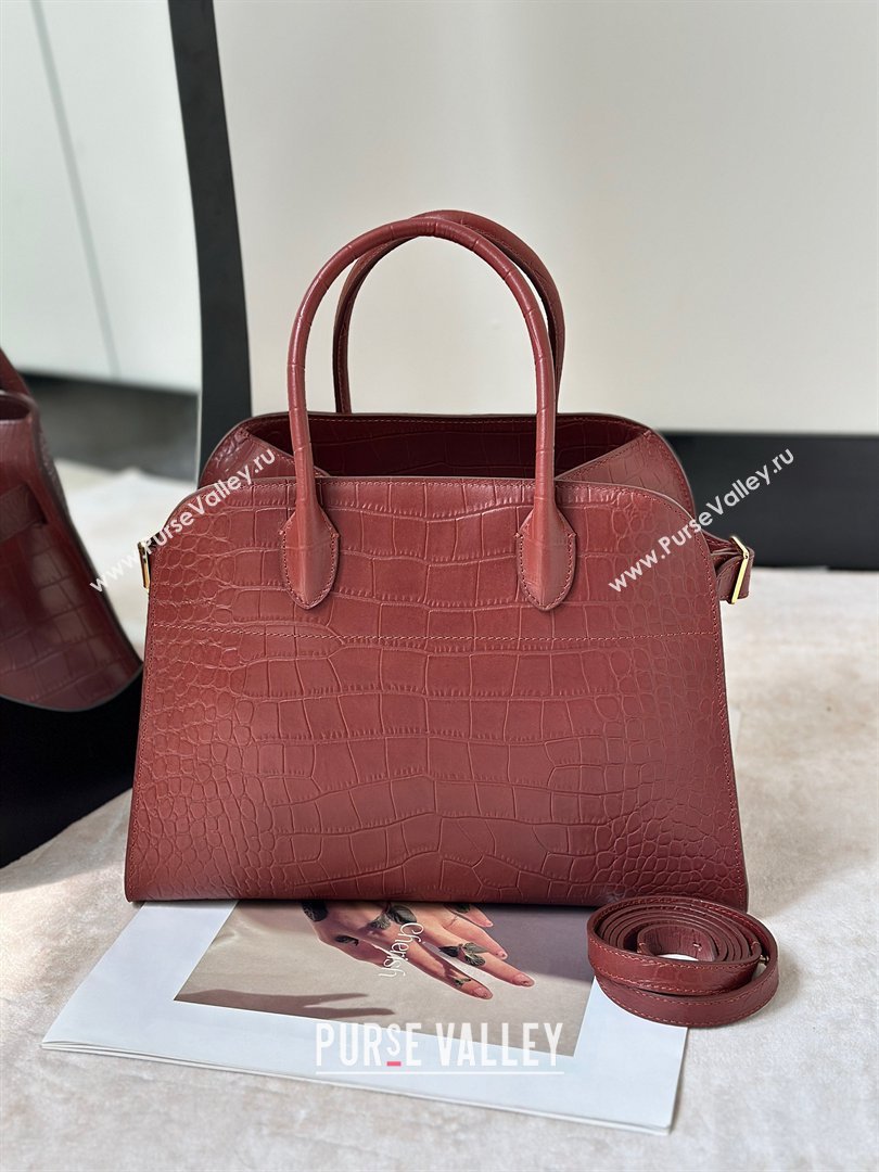 The Row Margaux 12 Tote Bag in Samanta Crocodile Embossed Leather Burgundy 2026 8818 (CL-260410011)