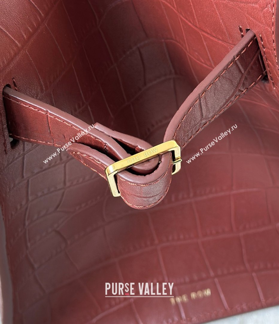 The Row Margaux 12 Tote Bag in Samanta Crocodile Embossed Leather Burgundy 2026 8818 (CL-260410011)