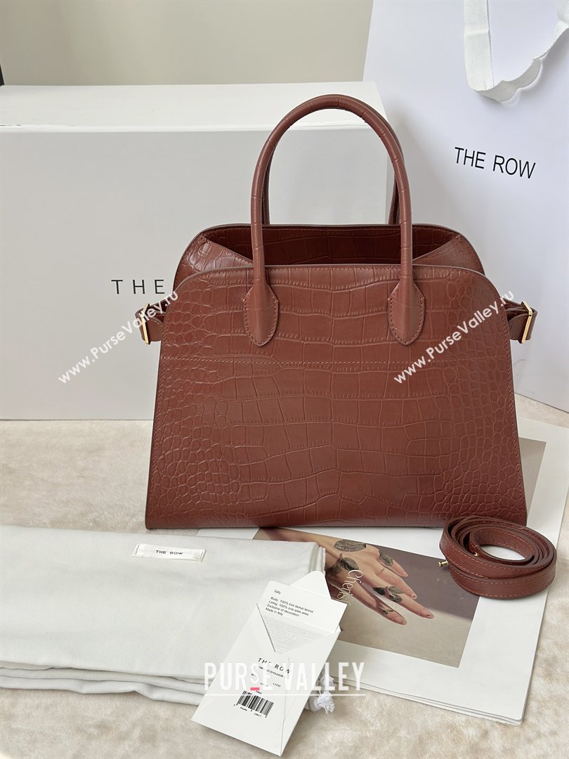 The Row Margaux 12 Tote Bag in Samanta Crocodile Embossed Leather Burgundy 2026 8818 (CL-260410011)