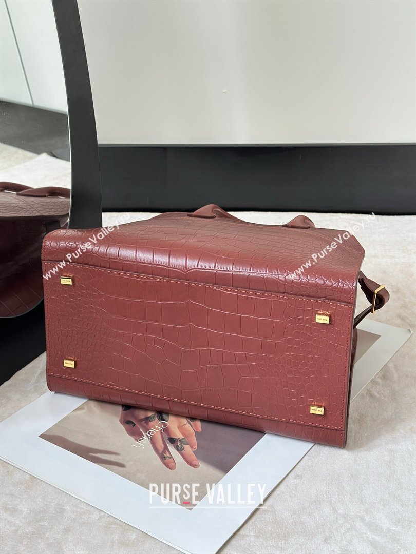 The Row Margaux 12 Tote Bag in Samanta Crocodile Embossed Leather Burgundy 2026 8818 (CL-260410011)