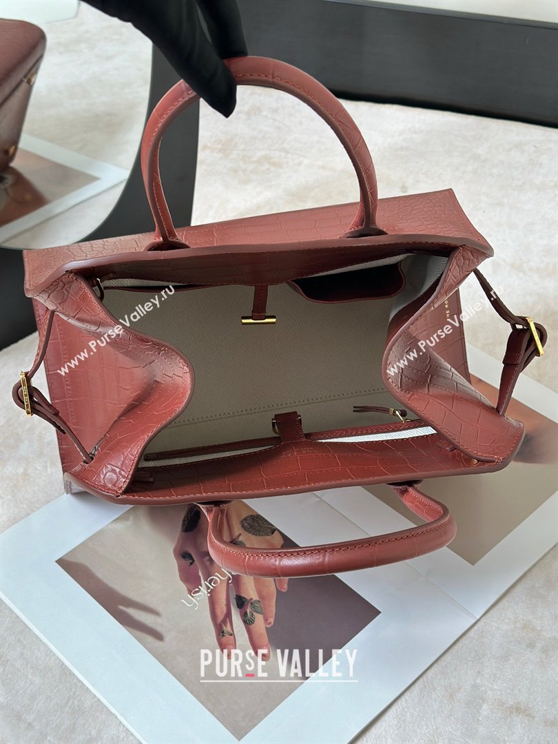 The Row Margaux 12 Tote Bag in Samanta Crocodile Embossed Leather Burgundy 2026 8818 (CL-260410011)