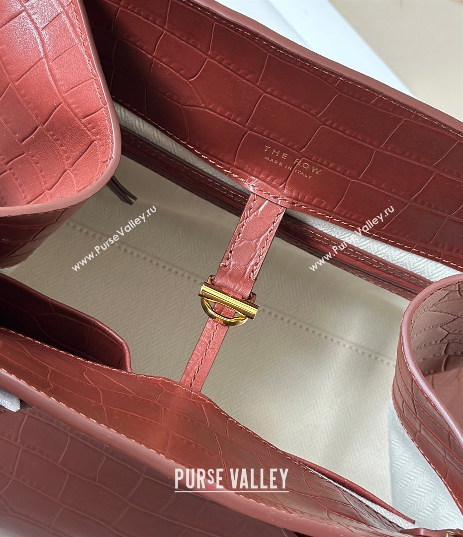 The Row Margaux 12 Tote Bag in Samanta Crocodile Embossed Leather Burgundy 2026 8818 (CL-260410011)