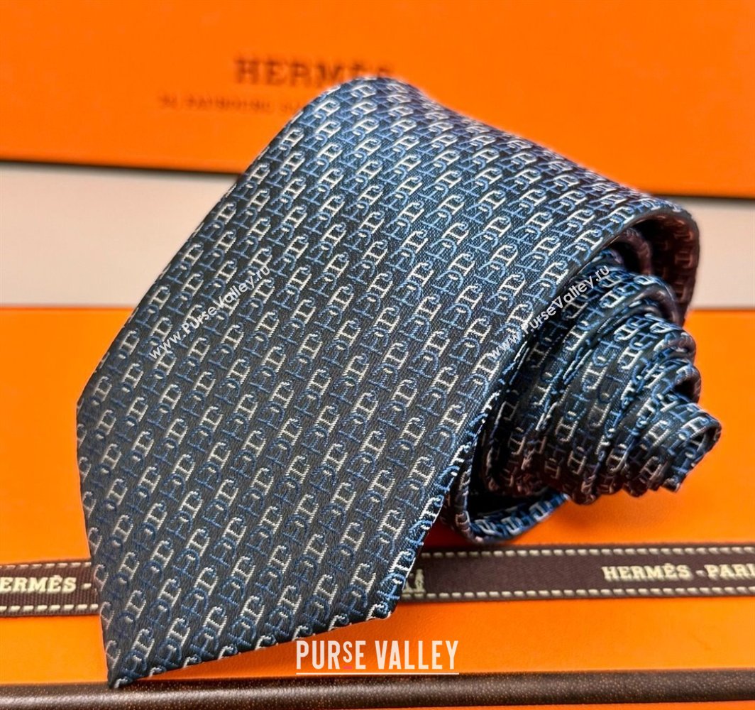 Hermes Silk Tie 7 H au Maillon Blue 2025 0314 (XMN-250314070)