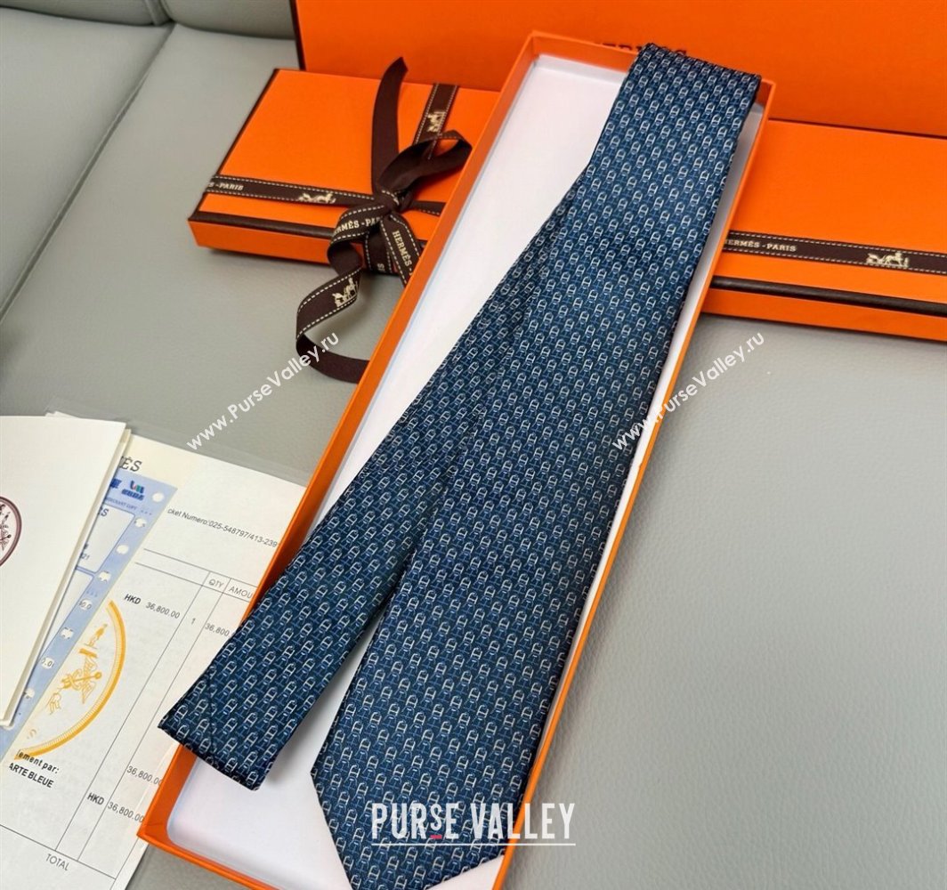 Hermes Silk Tie 7 H au Maillon Blue 2025 0314 (XMN-250314070)