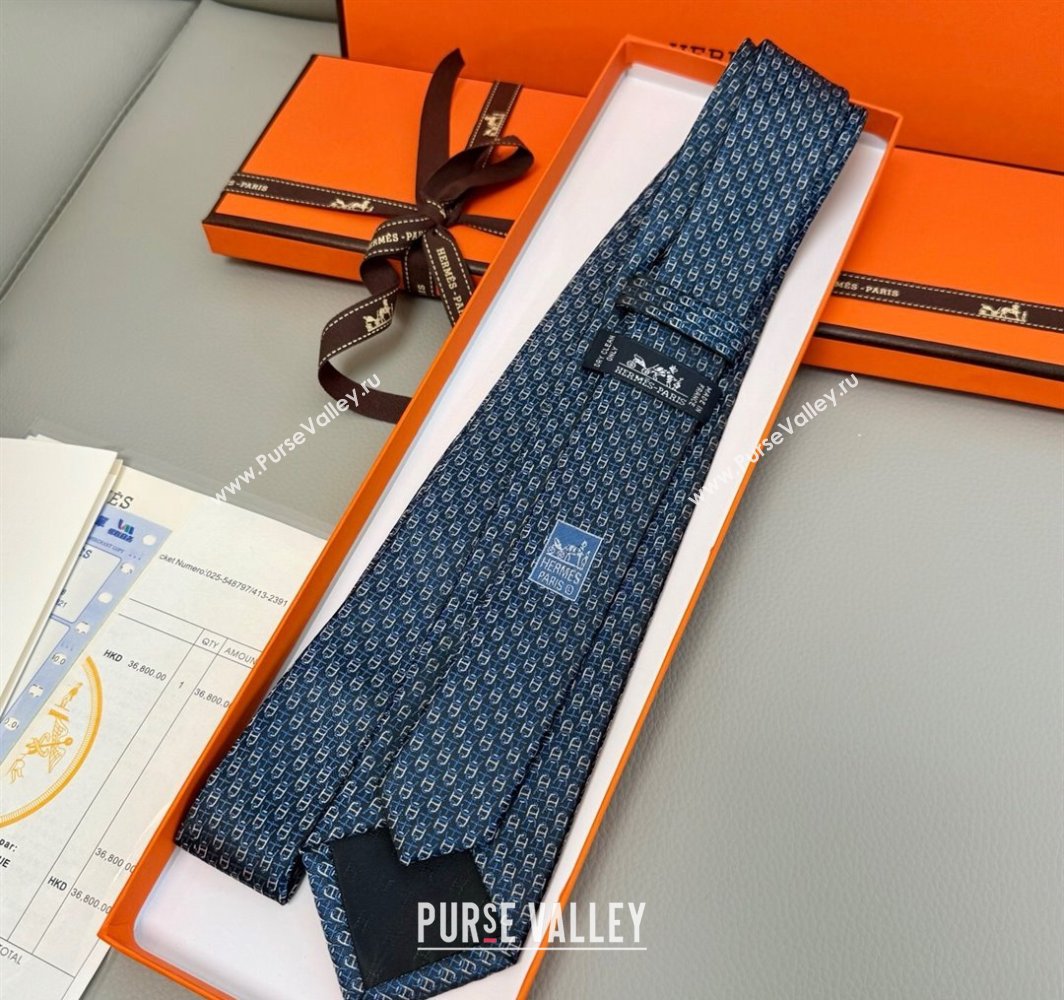 Hermes Silk Tie 7 H au Maillon Blue 2025 0314 (XMN-250314070)