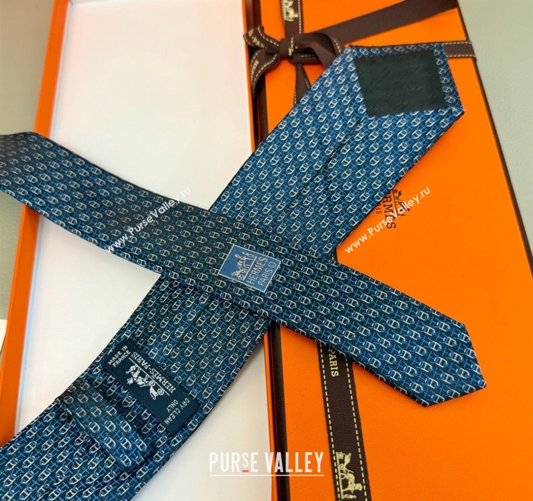 Hermes Silk Tie 7 H au Maillon Blue 2025 0314 (XMN-250314070)