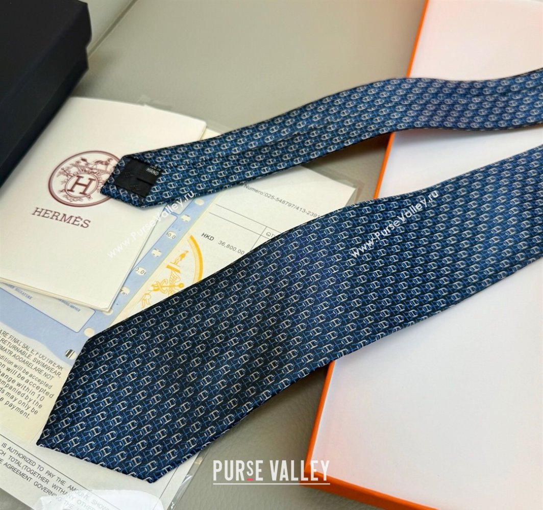 Hermes Silk Tie 7 H au Maillon Blue 2025 0314 (XMN-250314070)