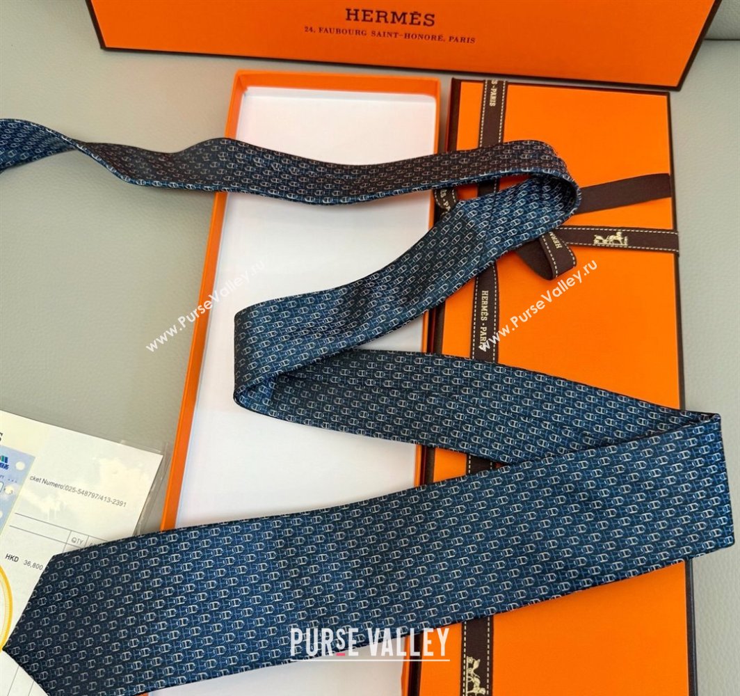 Hermes Silk Tie 7 H au Maillon Blue 2025 0314 (XMN-250314070)