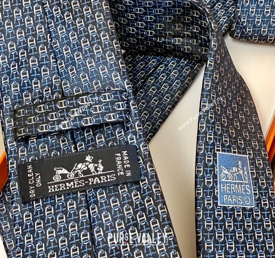 Hermes Silk Tie 7 H au Maillon Blue 2025 0314 (XMN-250314070)