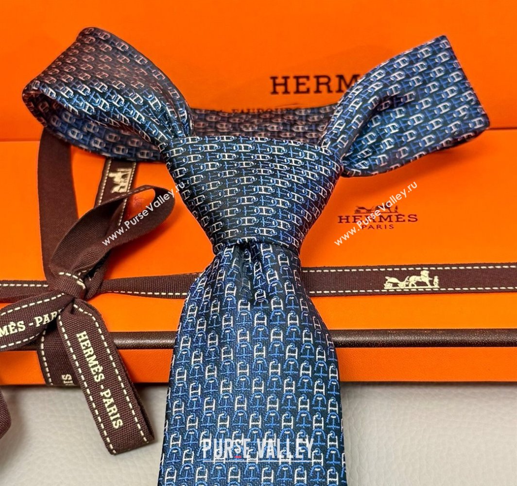 Hermes Silk Tie 7 H au Maillon Blue 2025 0314 (XMN-250314070)