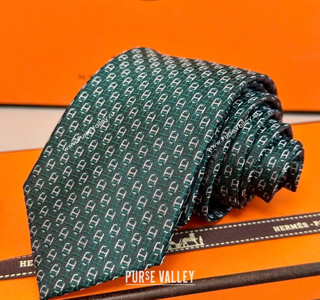 Hermes Silk Tie 7 H au Maillon Green 2025 0314 (XMN-250314071)