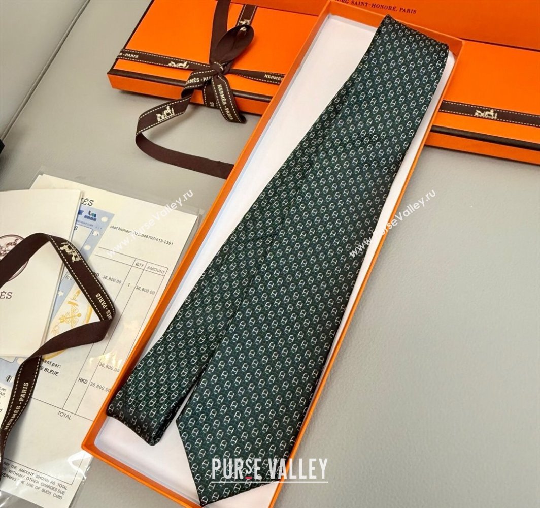 Hermes Silk Tie 7 H au Maillon Green 2025 0314 (XMN-250314071)