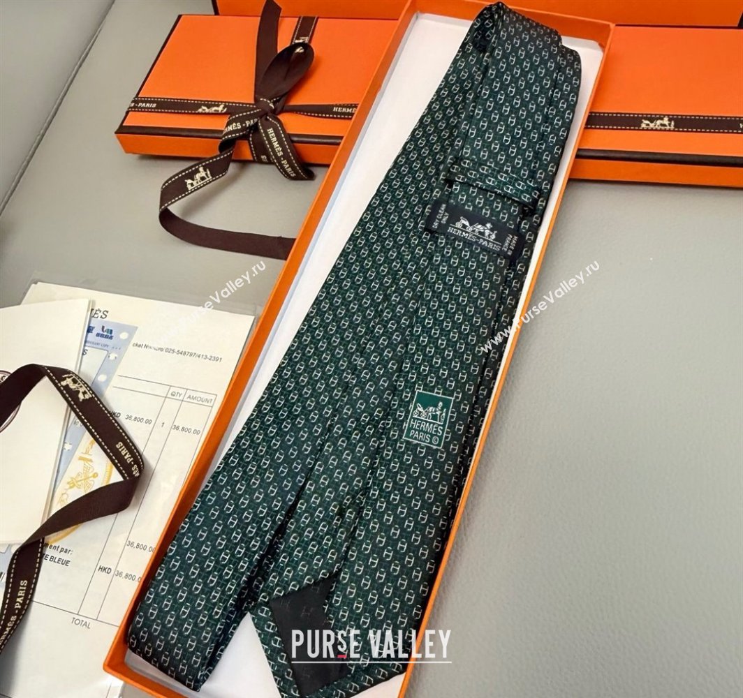 Hermes Silk Tie 7 H au Maillon Green 2025 0314 (XMN-250314071)