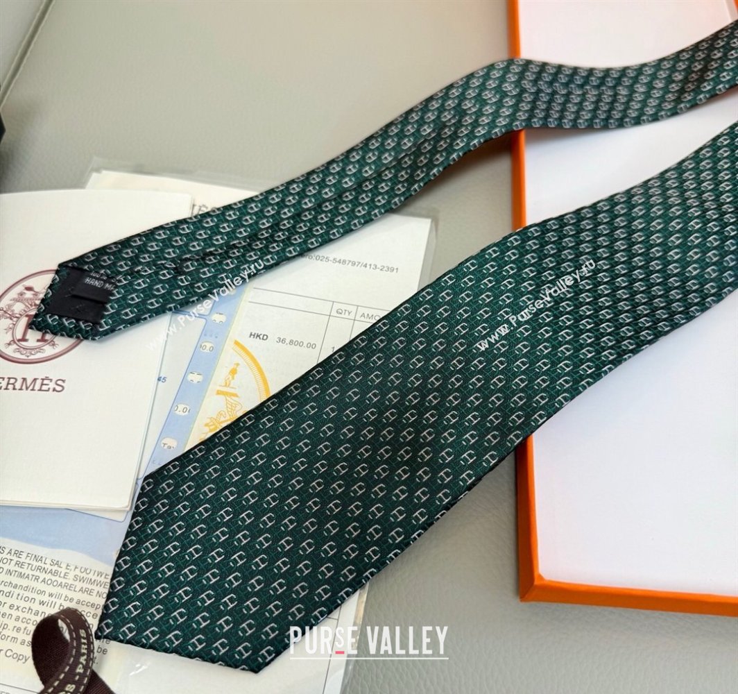 Hermes Silk Tie 7 H au Maillon Green 2025 0314 (XMN-250314071)