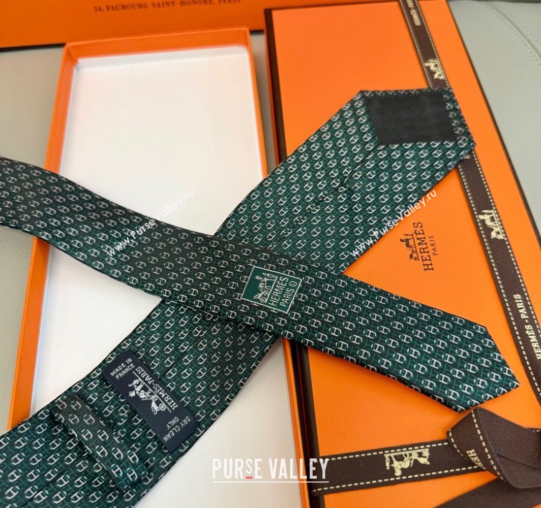 Hermes Silk Tie 7 H au Maillon Green 2025 0314 (XMN-250314071)