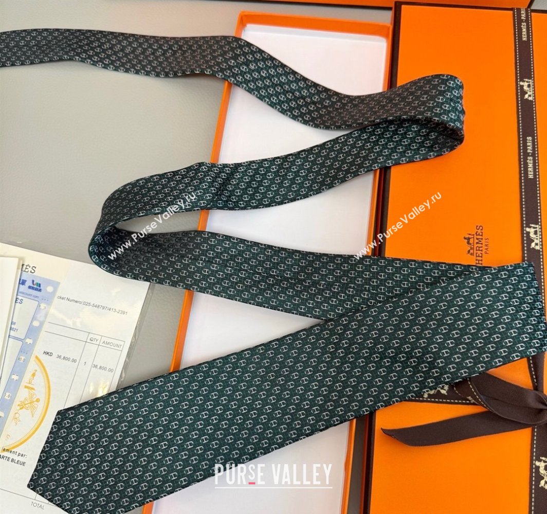 Hermes Silk Tie 7 H au Maillon Green 2025 0314 (XMN-250314071)
