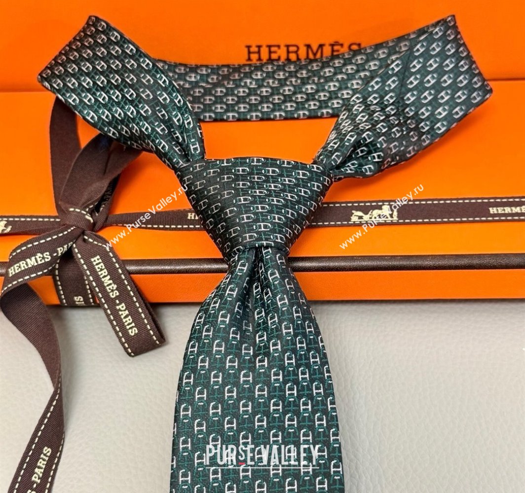 Hermes Silk Tie 7 H au Maillon Green 2025 0314 (XMN-250314071)