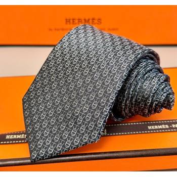 Hermes Silk Tie 7 H au Maillon Grey 2025 0314 (XMN-250314072)