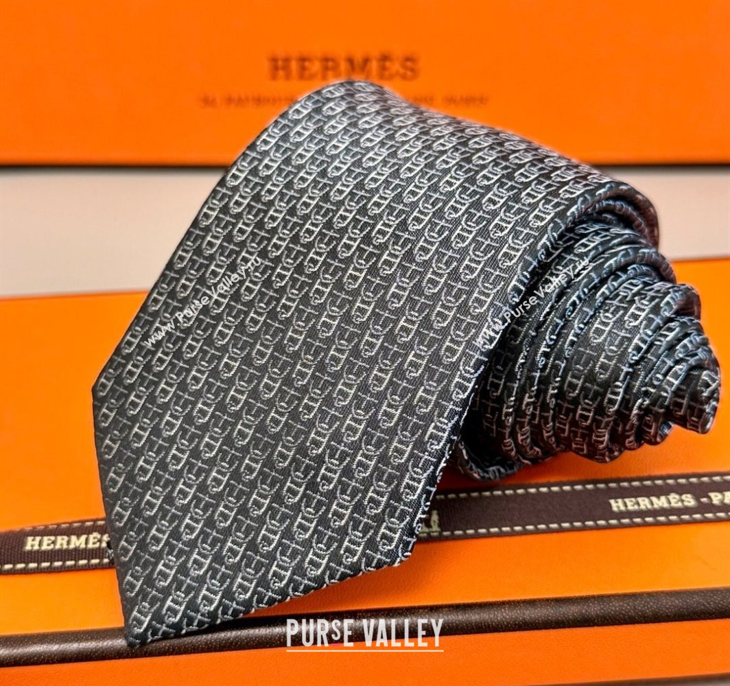 Hermes Silk Tie 7 H au Maillon Grey 2025 0314 (XMN-250314072)