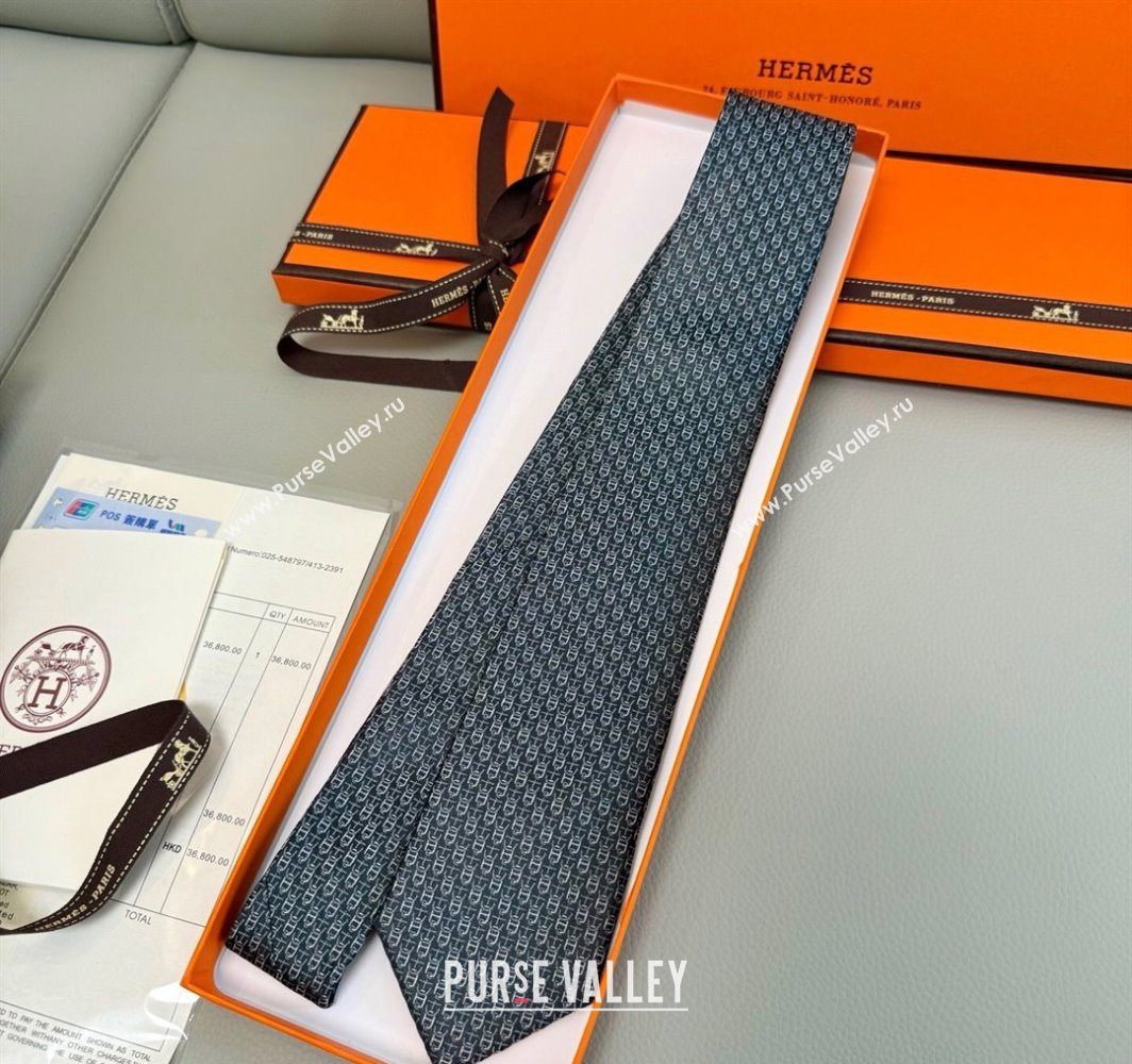 Hermes Silk Tie 7 H au Maillon Grey 2025 0314 (XMN-250314072)