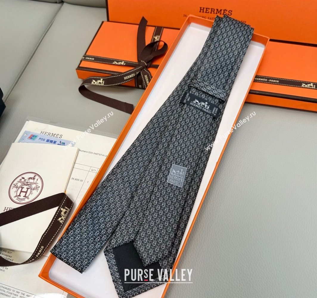 Hermes Silk Tie 7 H au Maillon Grey 2025 0314 (XMN-250314072)